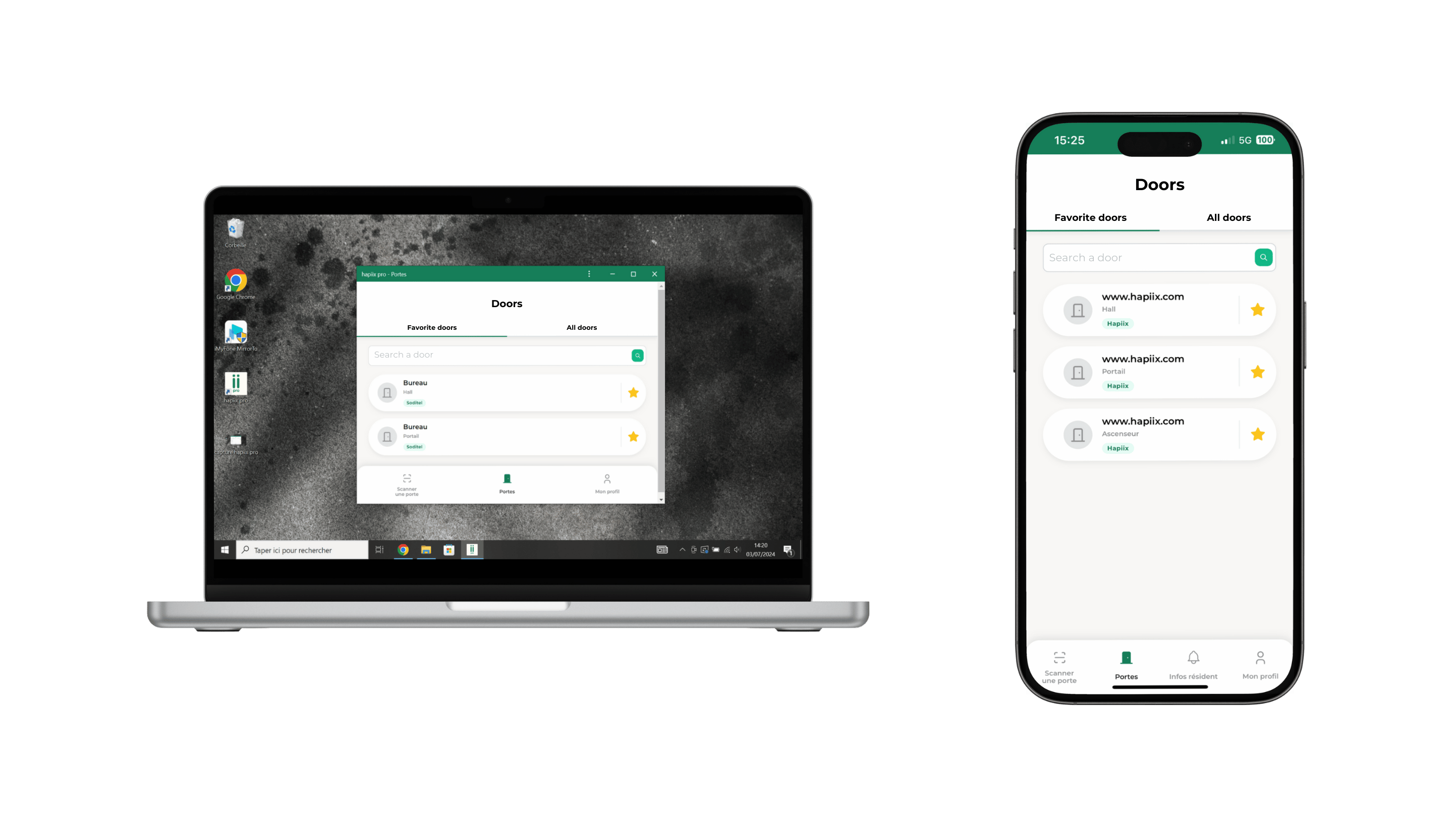 Picture of both a laptop and a smartphone displaying hapiix pro web applications on desktop et on smartphone